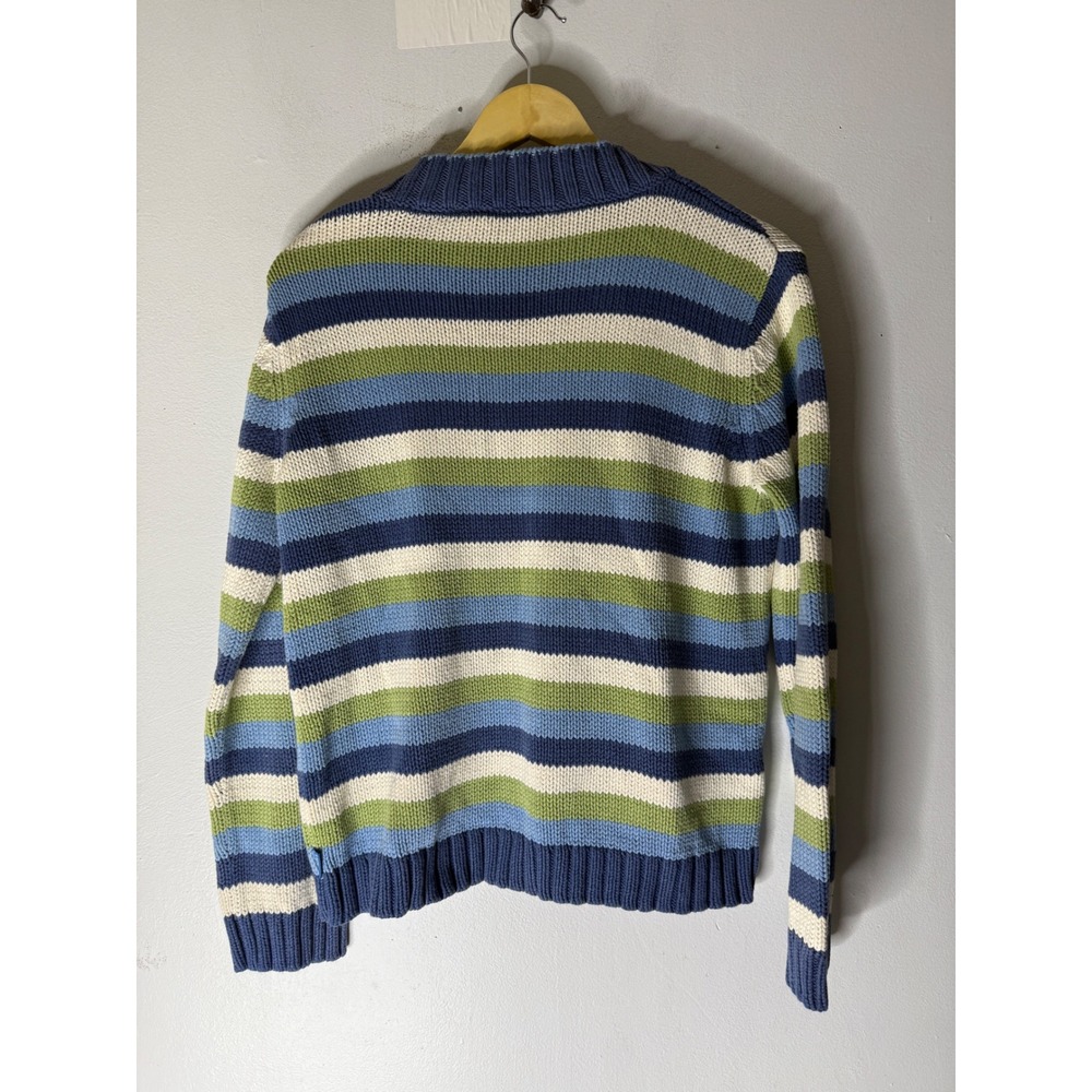 Liz Claiborne blue green stripe v neck cotton blend pullover sweater medium - Picture 2 of 4